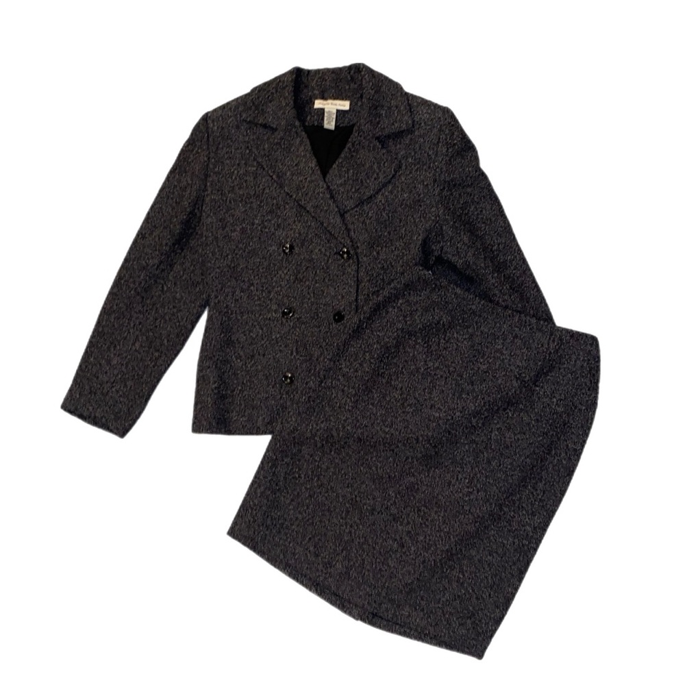 Amanda Smith Petite Black and Gray two piece power suit blazer and skirt set